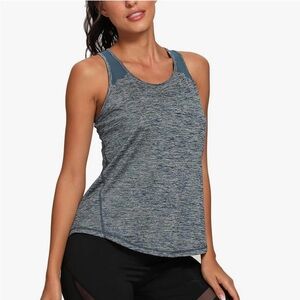 Marled Blue Black Workout Yoga Exercise Racerback Top, Size Large, Comfortable